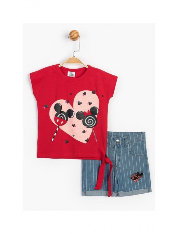 Baby Minnie Mouse Kız Çocuk Yandan Bağlamalı Kot Şortlu 2 Li Takım T20Y15543DSN01